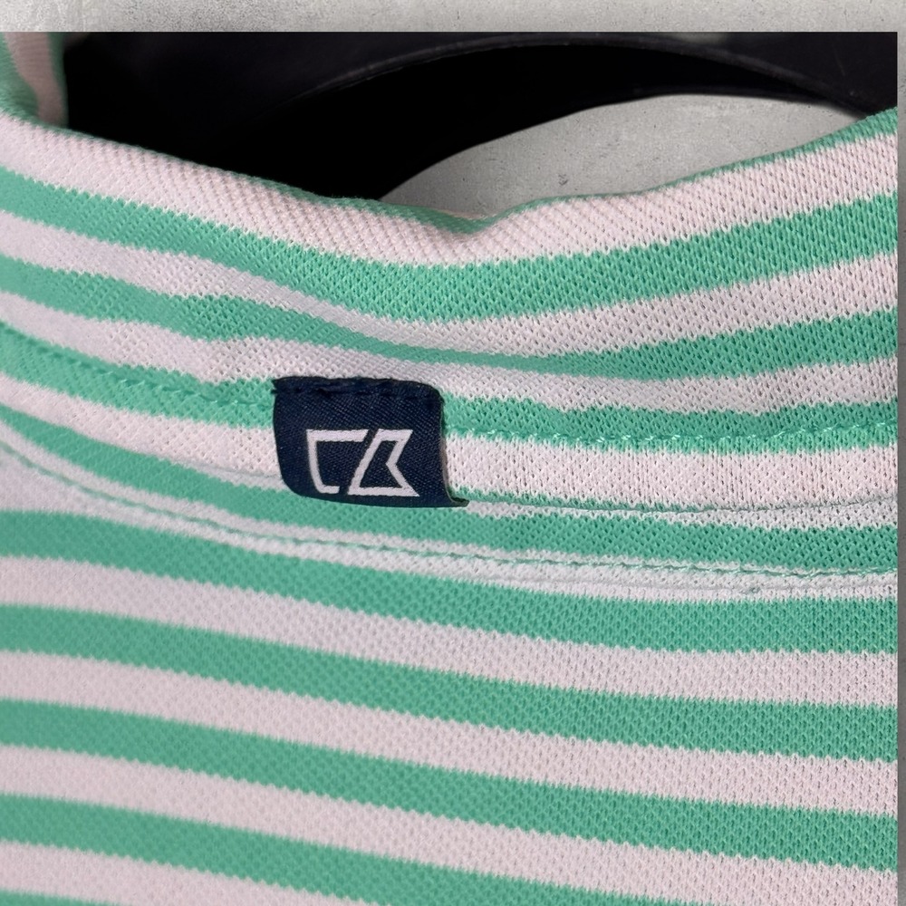 Cutter & Buck Glenlivet Scotch Polo Shirt Large Green Striped Short Sleeve Golf - Picture 10 of 11